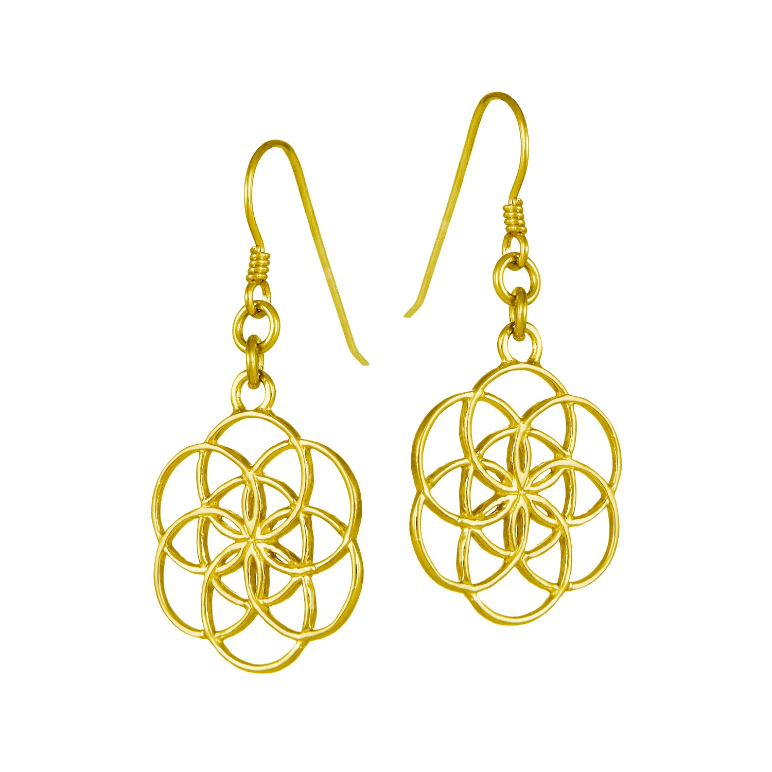 Seed of Life earrings made of gold-plated sterling silver from the spiritual yoga jewellery collection