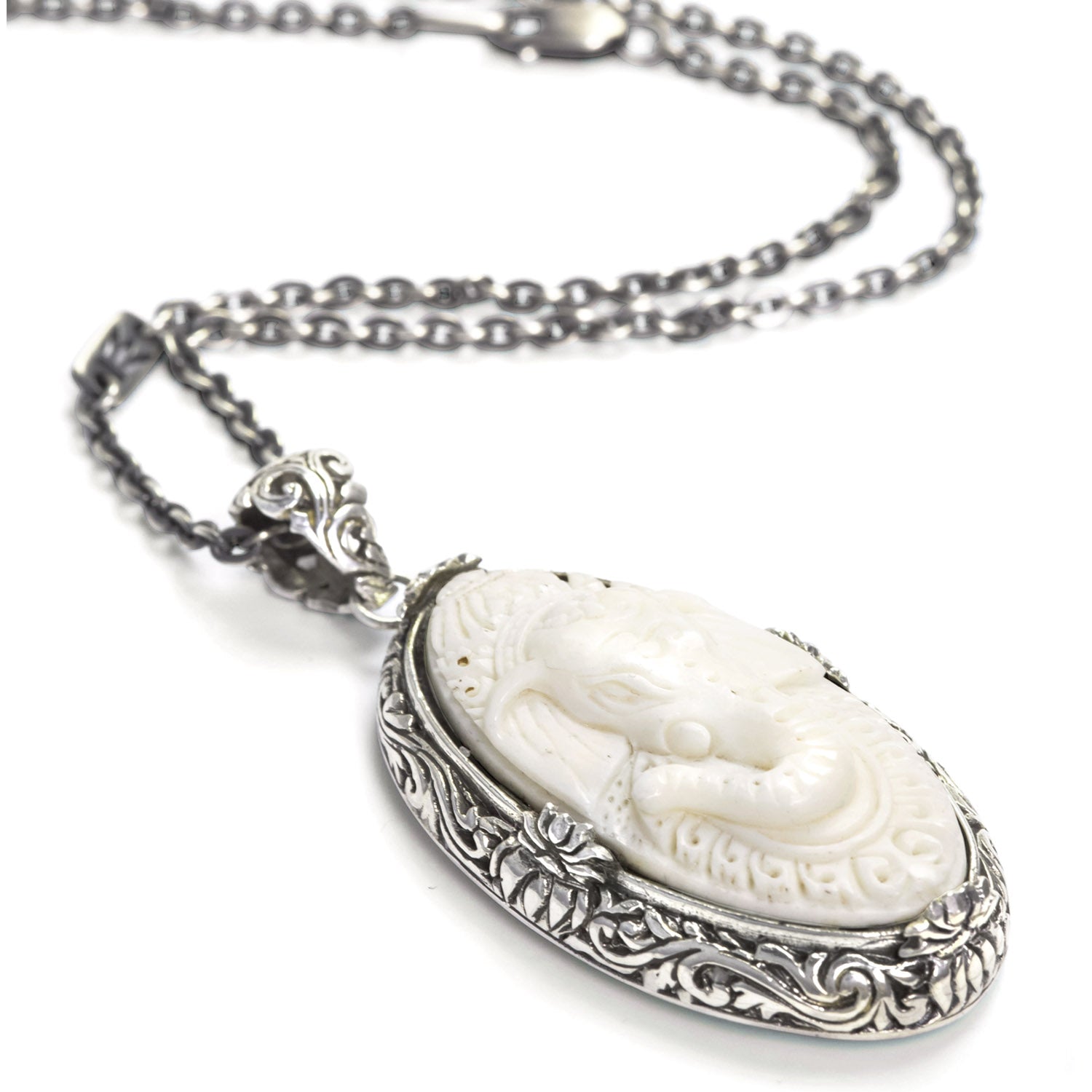 Handcarved Ganesha pendant with OM mantra on the reverse side made of Sterling Silver  by ETERNAL BLISS - Spiritual Jewellery