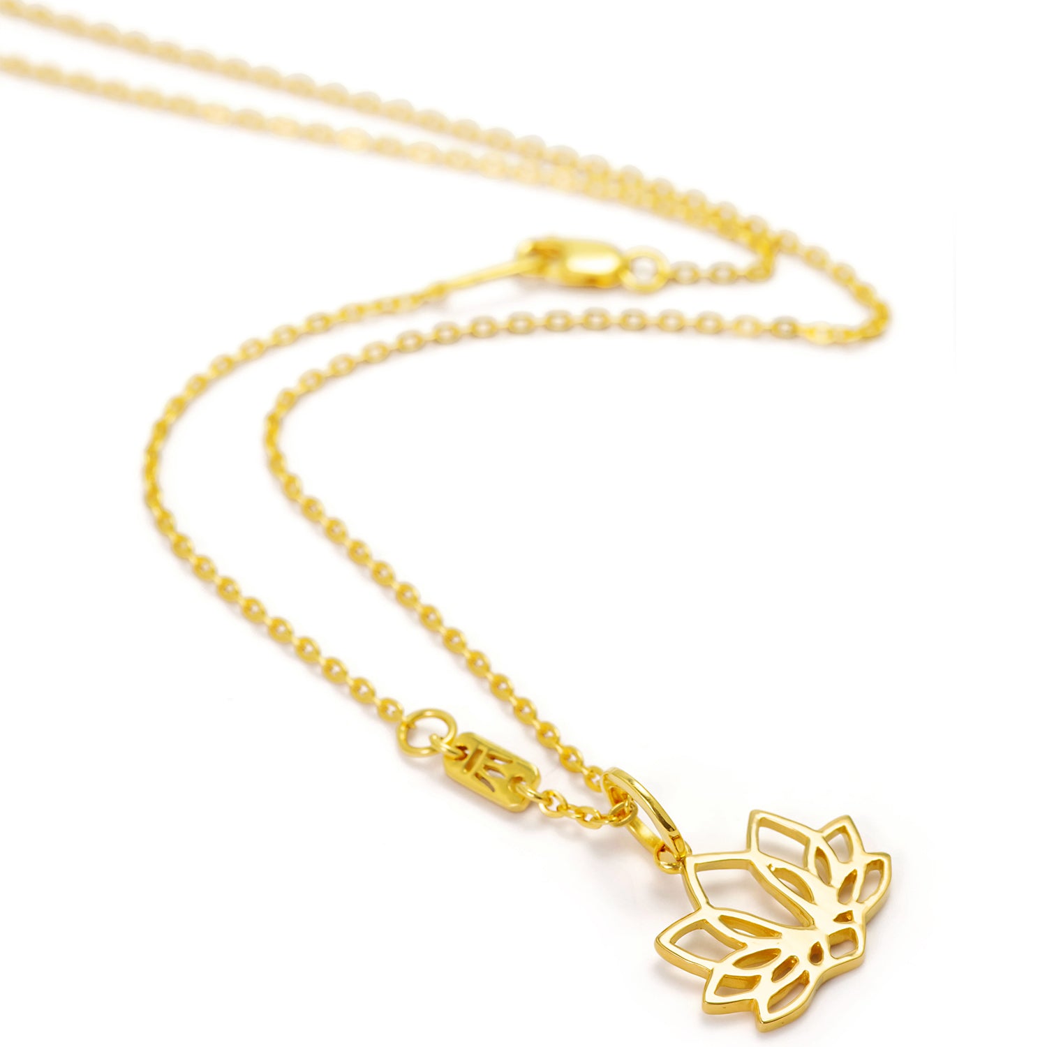 Seven-petalled lotus pendant made of gold-plated sterling silver with pink choker by ETERNAL BLISS - Spiritual symbol jewellery