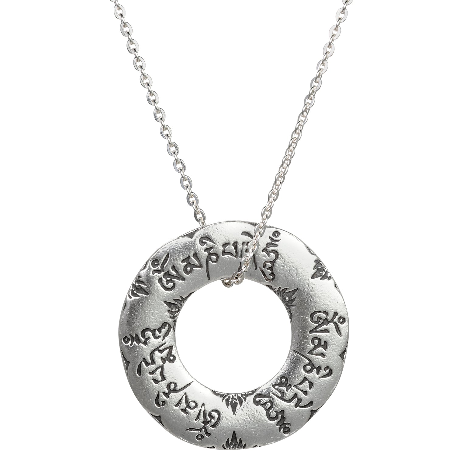 Großer Om Mani Padme Hum Mantra Anhänger aus Sterling Silber mit Lederband von ETERNAL BLISS - Spiritueller Schmuck