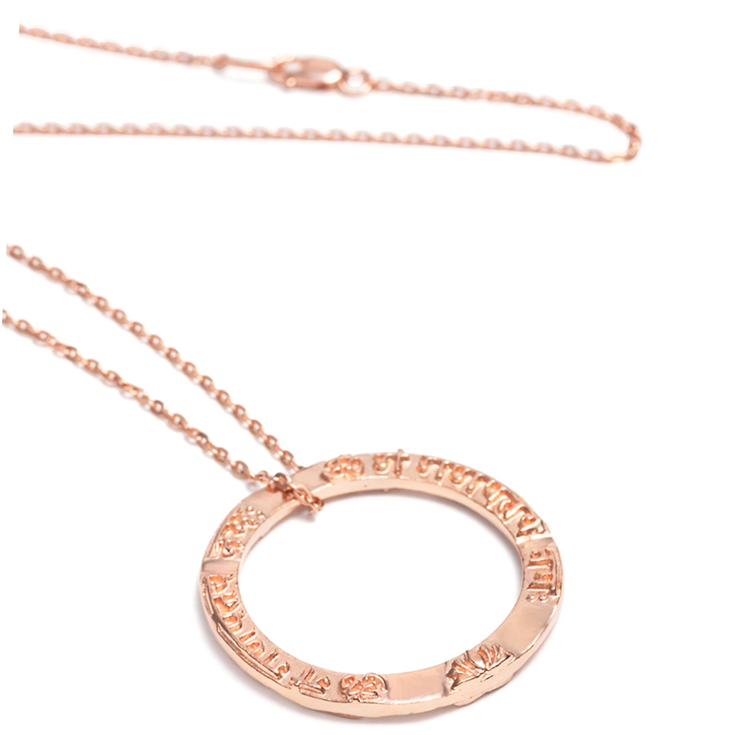 Ring shaped Ganesha Mantra pendant in rose gold plated sterling silver from ETERNAL BLISS from the spiritual yoga jewelry collection