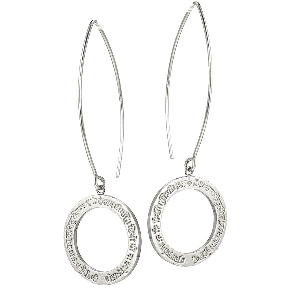 Gayatri Mantra Earrings Silver with extra long earwires