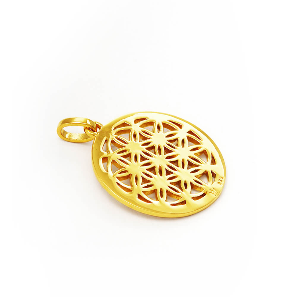 Rückansicht Blume des Lebens Anhänger aus Sterling Silber vergoldet von Eternal Bliss