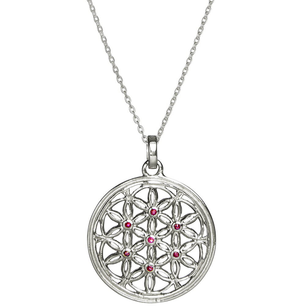 Blume des Lebens Anhänger mit Rubinen Silber