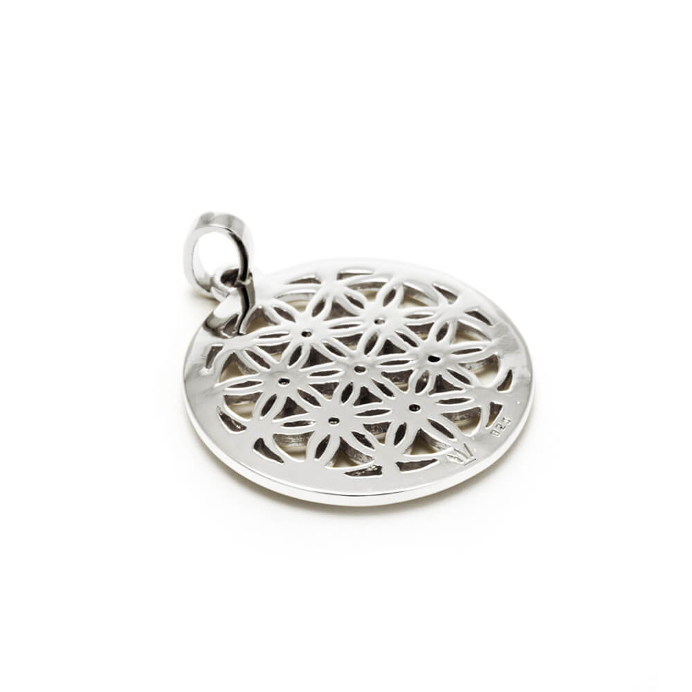 Rückansicht Blume des Lebens Anhänger mit Rubin aus Sterling Silber von Eternal Bliss