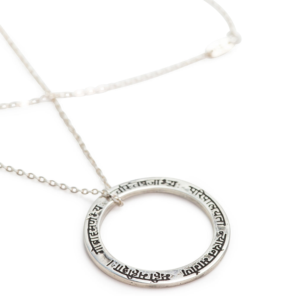 Mangala mantra pendant in a classic ring shape in sterling silver from Eternal Bliss from the Yoga jewelry collection