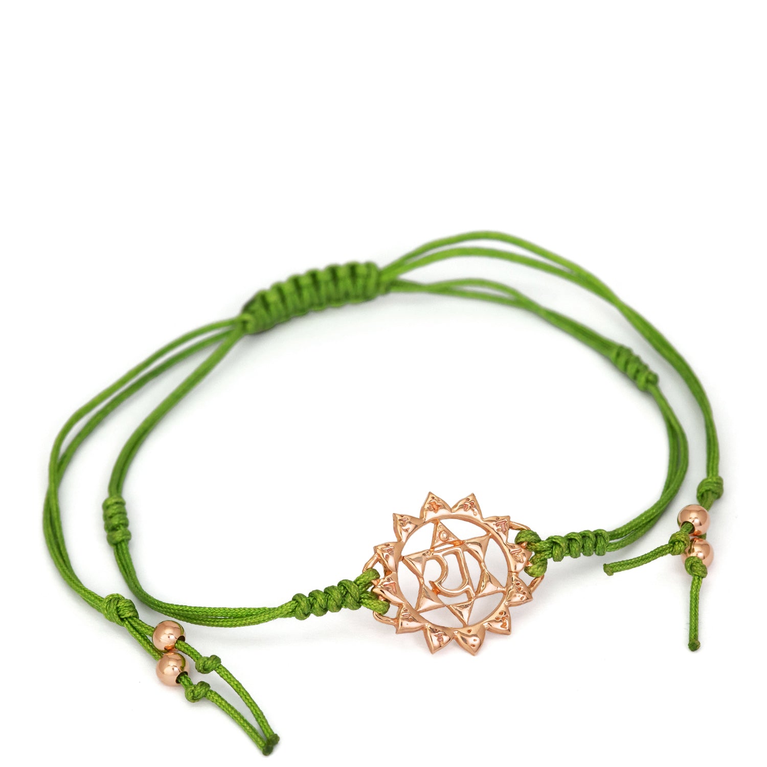 Anahata Chakra Armband rosévergoldet mit grünem Nylonband von ETERNAL BLISS - Spiritueller Schmuck