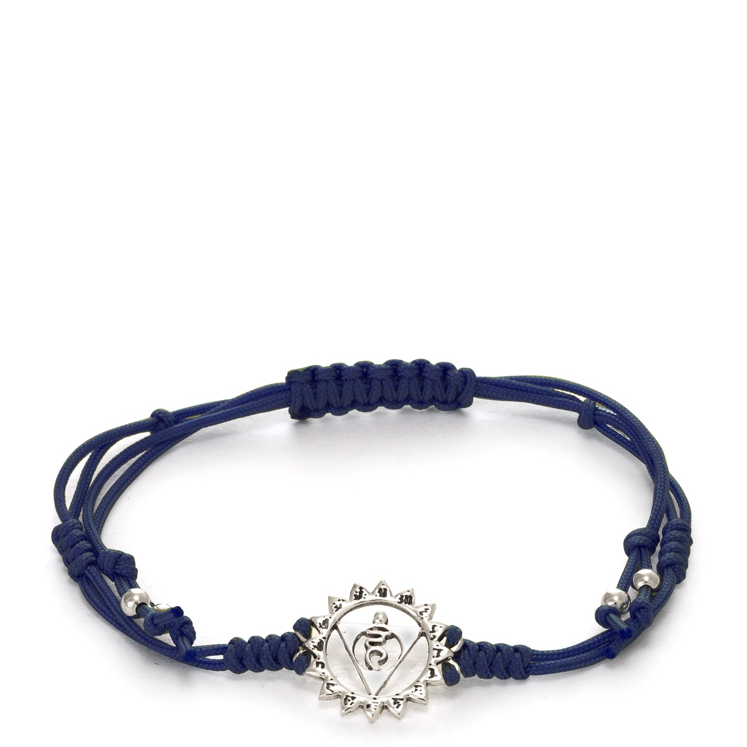 Vishuddha Chakra Armband mit Sterling Silber Chakra Emblem und nactblauer Polyamidkordel von ETERNAL BLISS - Spiritueller Schmuck