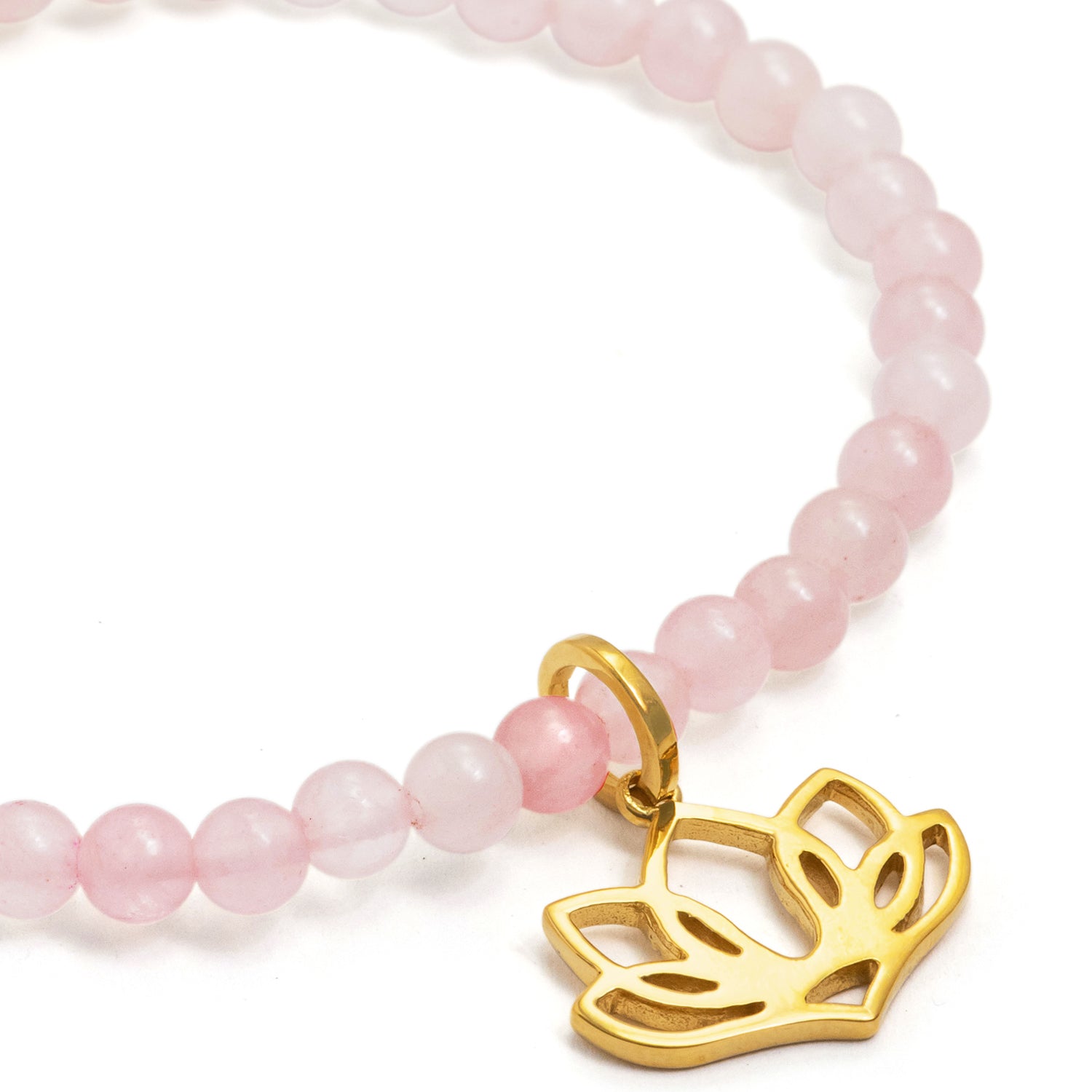 Lotus gemstone bracelet made of rose quartz and gold-plated sterling silver by ETERNAL BLISS - Spiritual jewelry