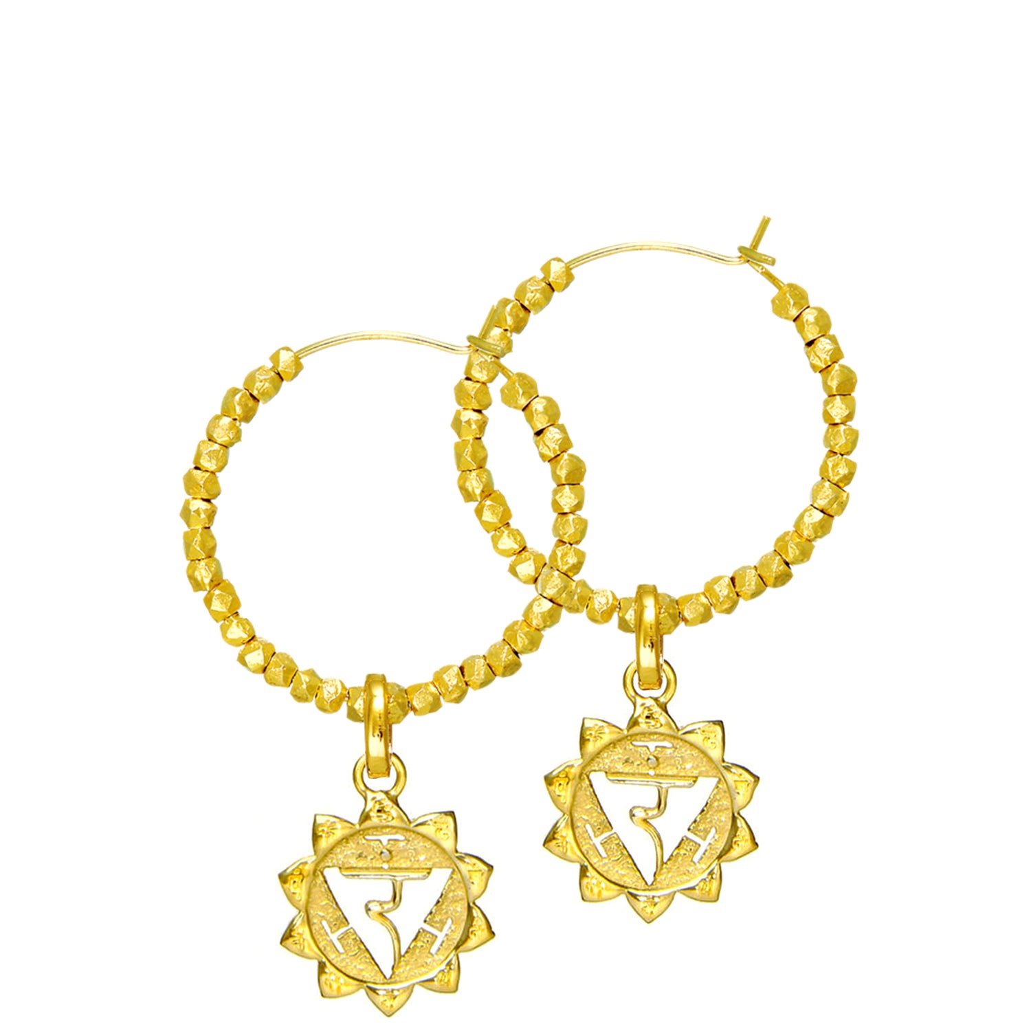 Solar Plexus oder Manipura Chakra Kreolen aus vergoldetem Sterling Silber mit balinesischen Perlen verziert von ETERNAL BLISS - Spiritueller Schmuck