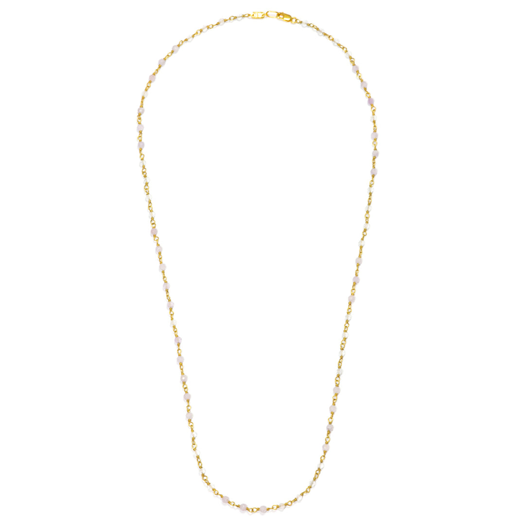 Gesamzansicht von Edelsteinhalskette "Mental Flow" aus hochwertig vergoldetem Sterling Silber mit Lavendar und Bergkristall von Eternal Bliss