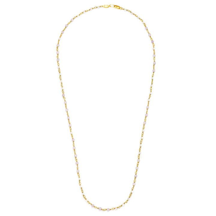 Gesamzansicht von Edelsteinhalskette "Mental Flow" aus hochwertig vergoldetem Sterling Silber mit Lavendar und Bergkristall von Eternal Bliss