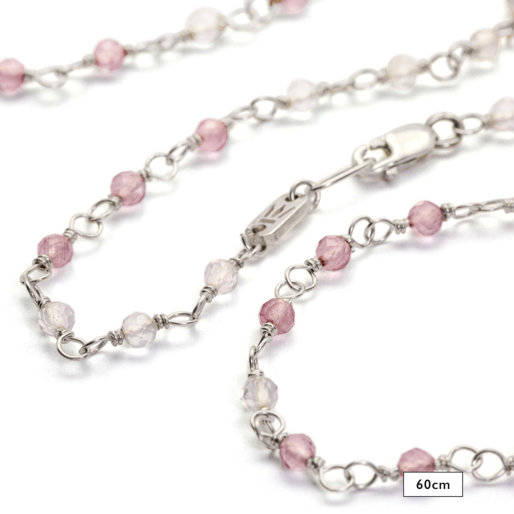 Detail of gemstone necklace "Mental Flow" made of sterling silver with lavender and rock crystal by Eternal Bliss