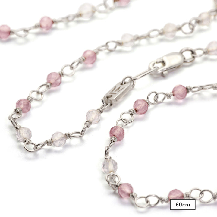 Detail of gemstone necklace "Mental Flow" made of sterling silver with lavender and rock crystal by Eternal Bliss