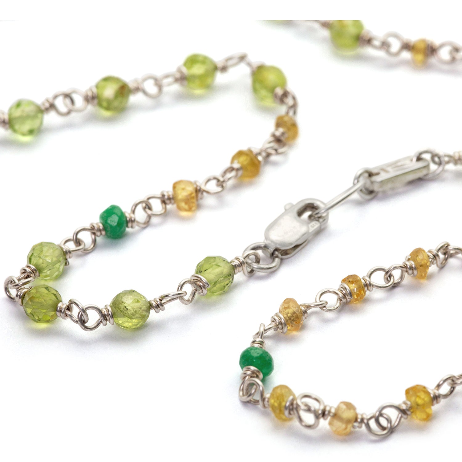 Gemstone necklace "Inspiration" made of high-quality sterling silver with emerald, sapphire, and peridot by Eternal Bliss