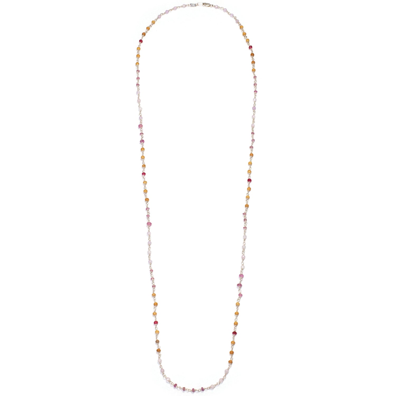 Gesamtansicht von Edelstein-Halskette "Sakura" aus hochwertigem Sterling Silber mit Rubin, Bergkristall, Lavendar und  Sandeholz von Eternal Bliss