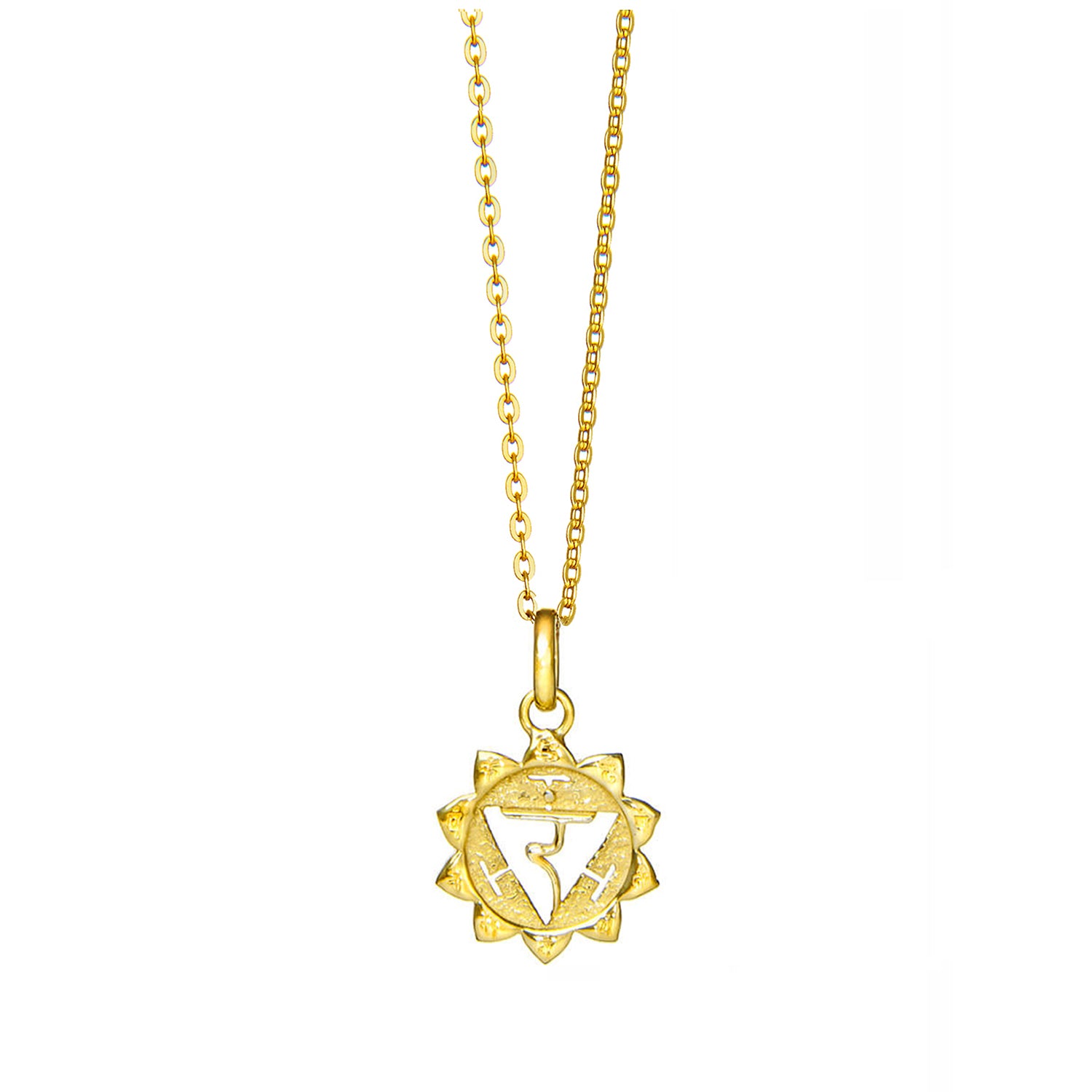 Small Solar Plexus Chakra Pendant with Mantra, Gold Plated with Chain by ETERNAL BLISS - Spiritual Jewelry