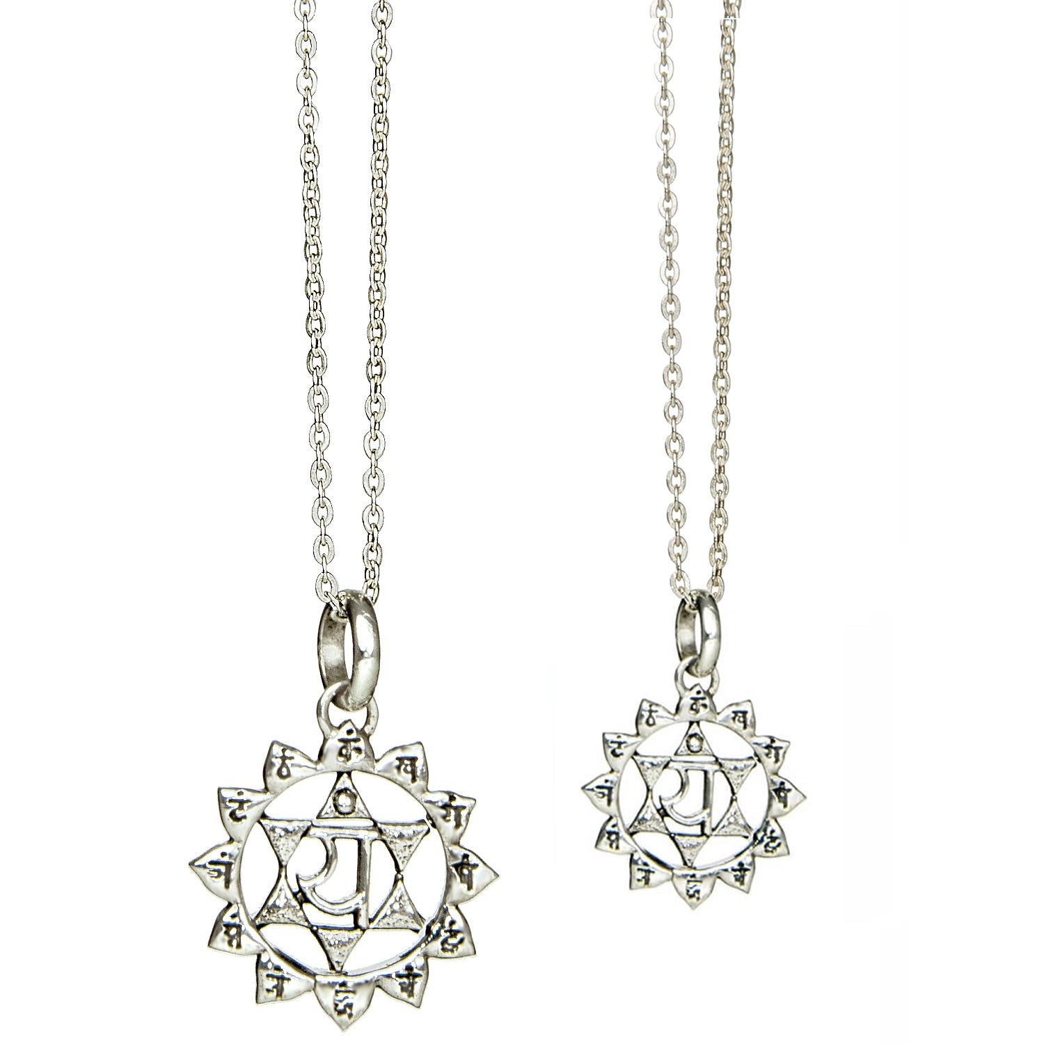 Heart or Anahata Chakra pendant with mantra in sterling silver in two sizes from ETERNAL BLISS - Spiritual Jewelry