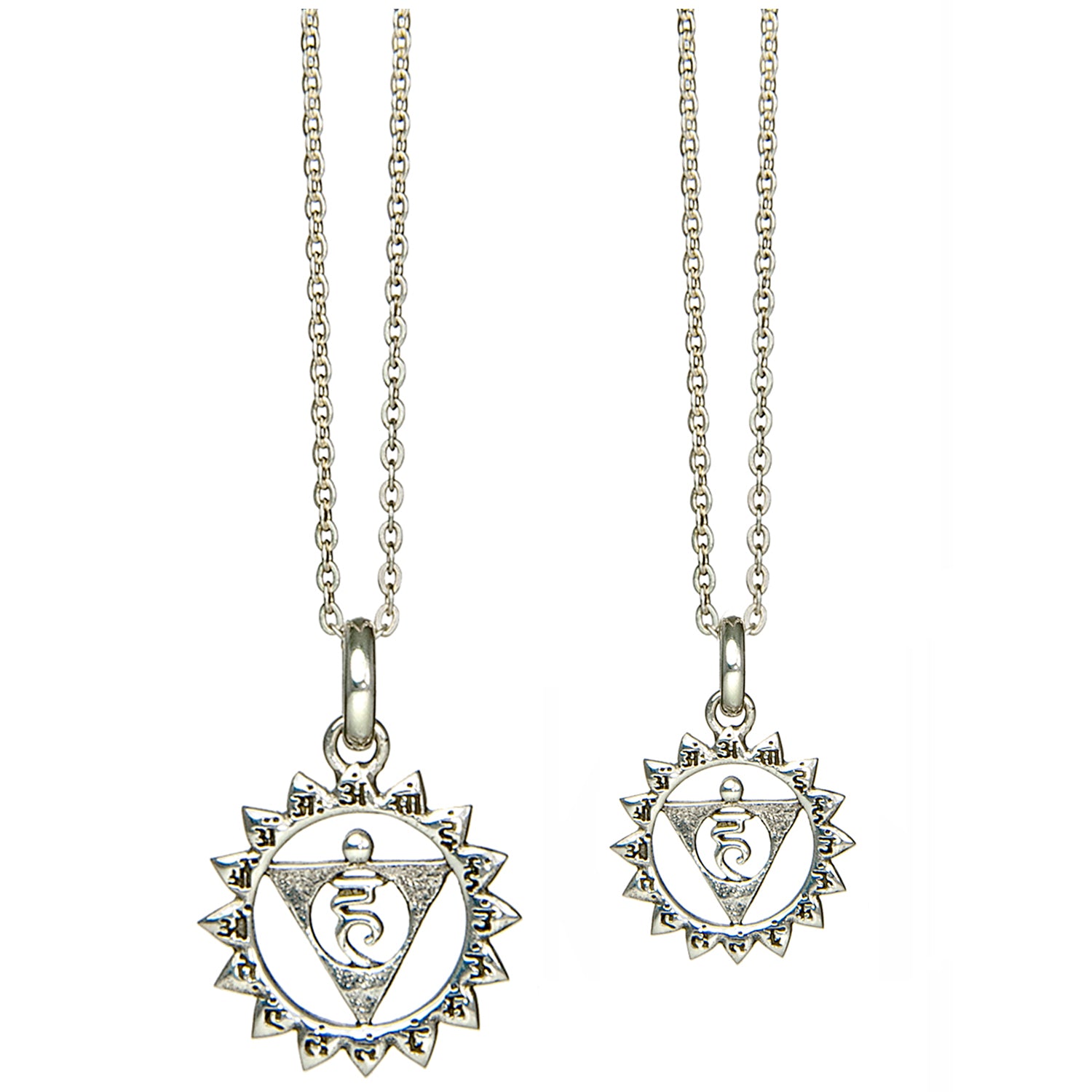 Throat or Vishuddha Chakra Pendant with Mantra, from Sterling Silver, in Two Sizes by ETERNAL BLISS - Spiritual Jewelry