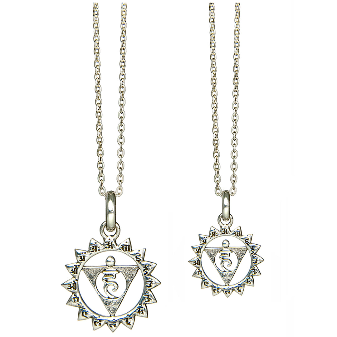 Throat or Vishuddha Chakra Pendant with Mantra, from Sterling Silver, in Two Sizes by ETERNAL BLISS - Spiritual Jewelry