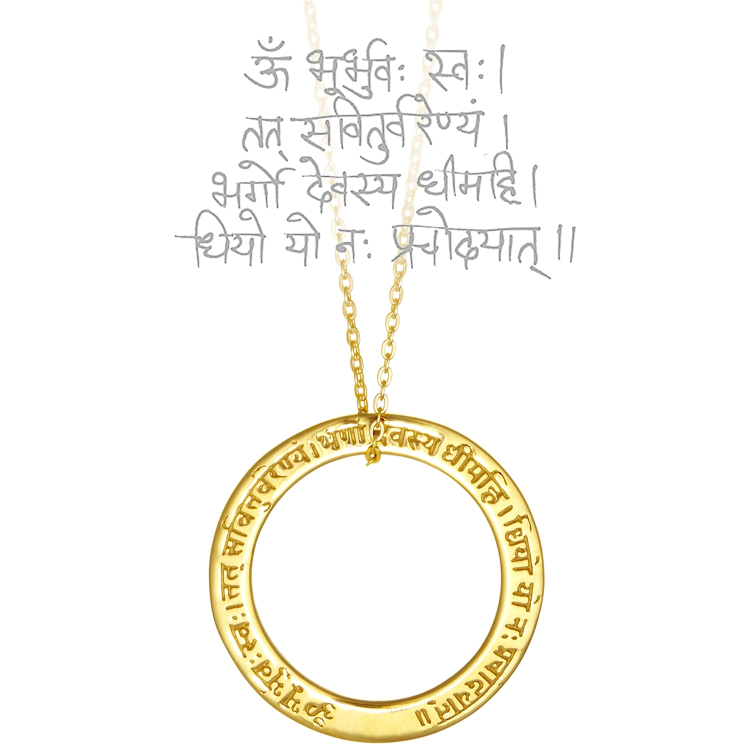 Gayatri Mantra Anhänger aus 24 Karat vergoldetem Sterling Silber von Eternal Bliss aus der Yoga Schmuckkollektion