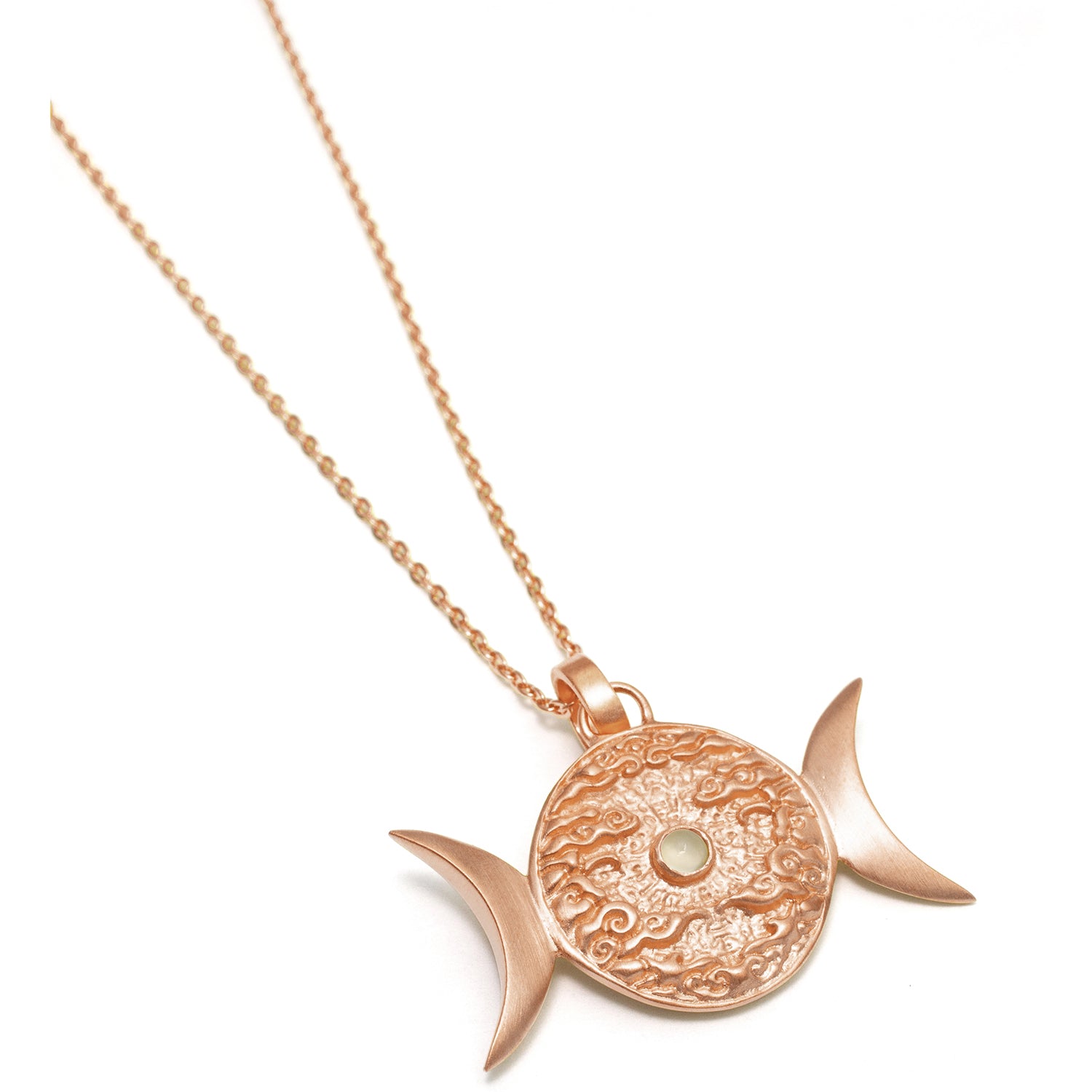 Moon phase pendant "Triune Goddess" with moonstone made from rosegold-plated Sterling silver