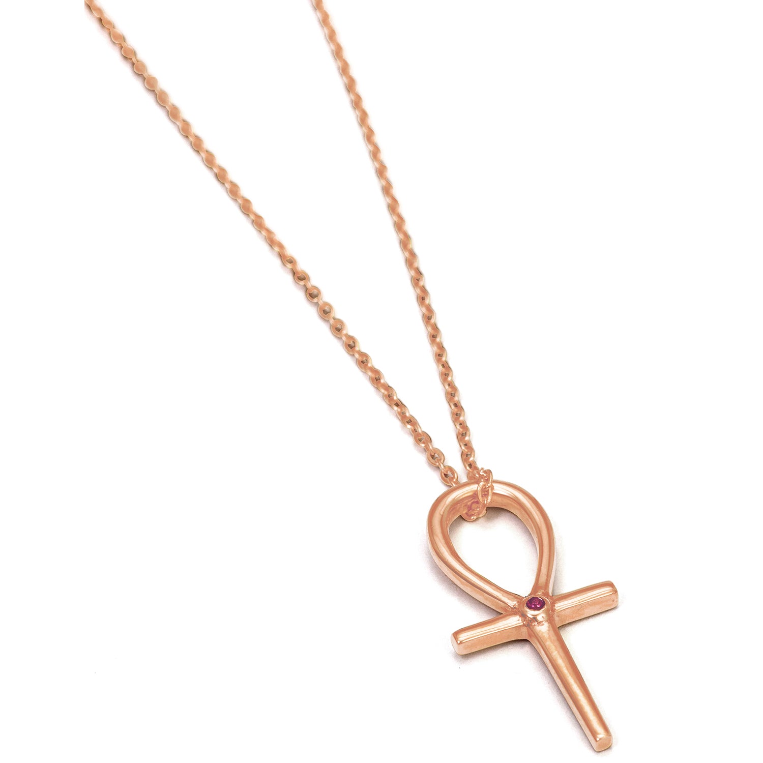 Ankh pendant made from rosegold-plated Sterling silver with ruby - key of life