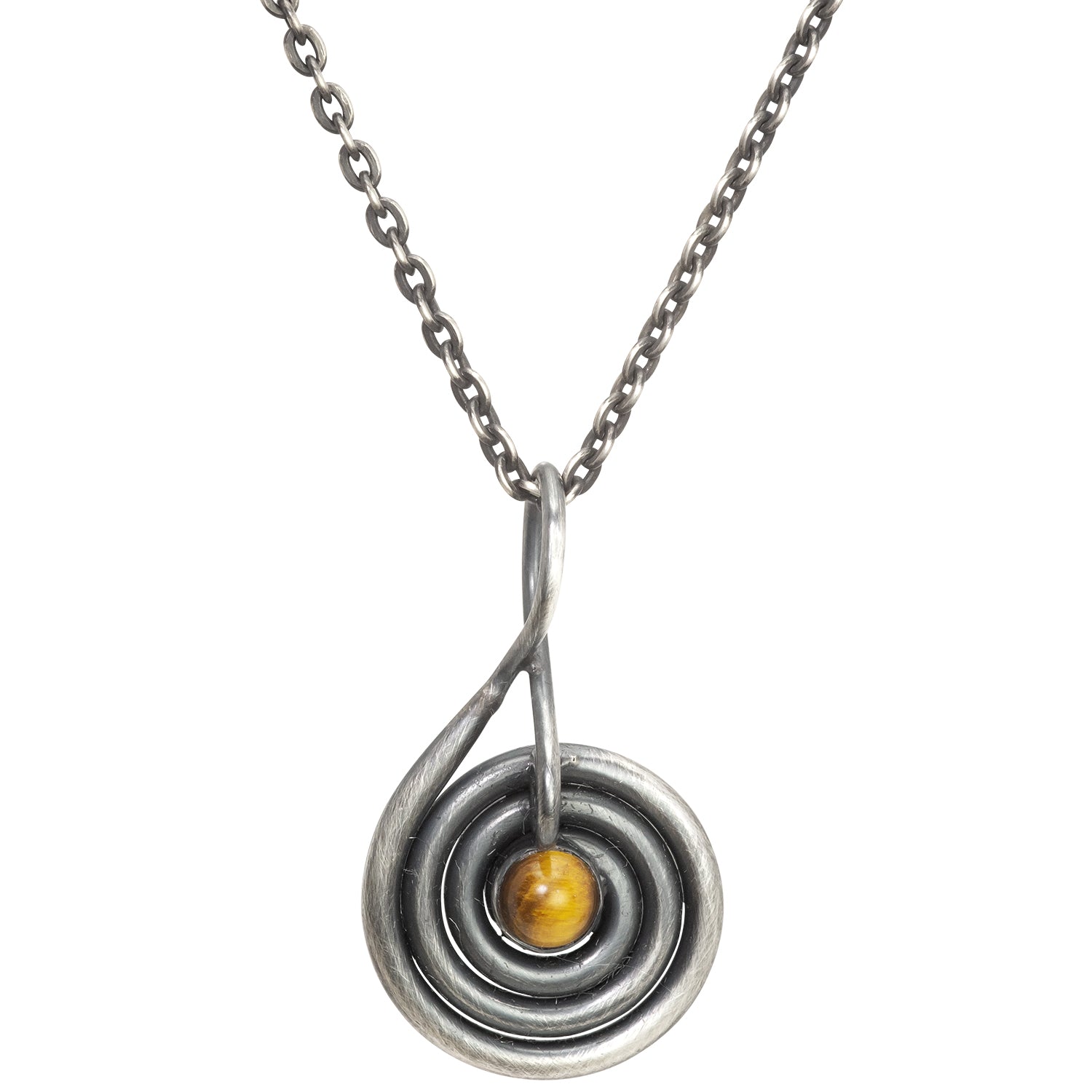 Spiral Anhänger aus geschwärztem Sterling Silber mit hochwertigem Tigerauge-Cabochon von ETERNAL BLISS - Spiritueller Schmuck